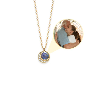 Moonlight Photo Personalised Necklace - Photo Necklace - Photo Projection Necklace Necklace Gold Brother & Sisters